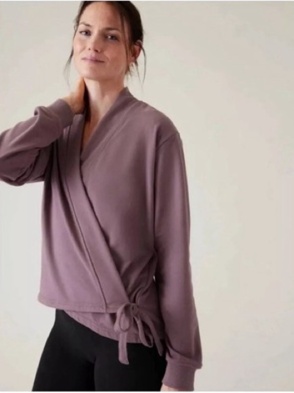 NWT Athleta Retroterry Wrap Sweatshirt Mauve Purple Wrap-Style Pullover Top S